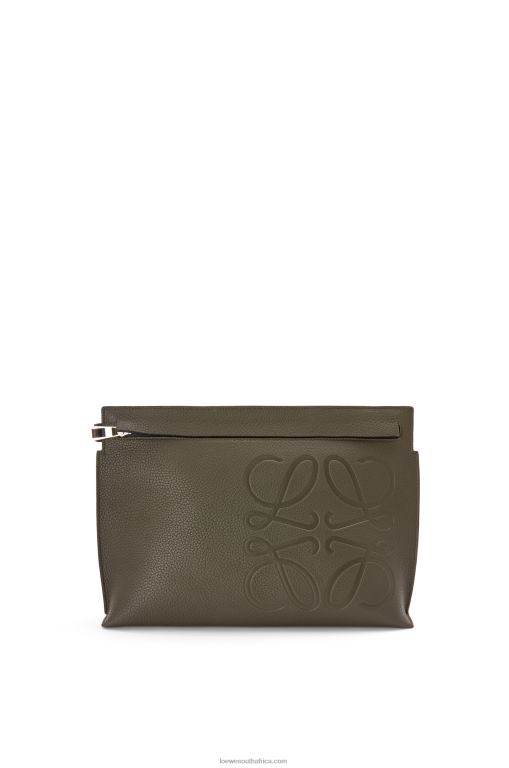 Loewe Men T Pouch in grained calfskin 206XF612 Dark Khaki Green