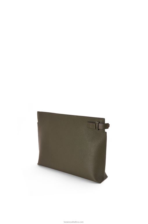 Loewe Men T Pouch in grained calfskin 206XF612 Dark Khaki Green