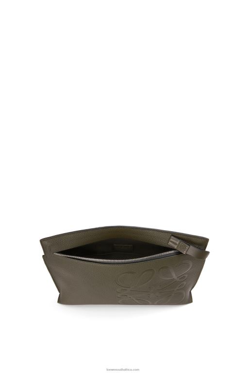 Loewe Men T Pouch in grained calfskin 206XF612 Dark Khaki Green