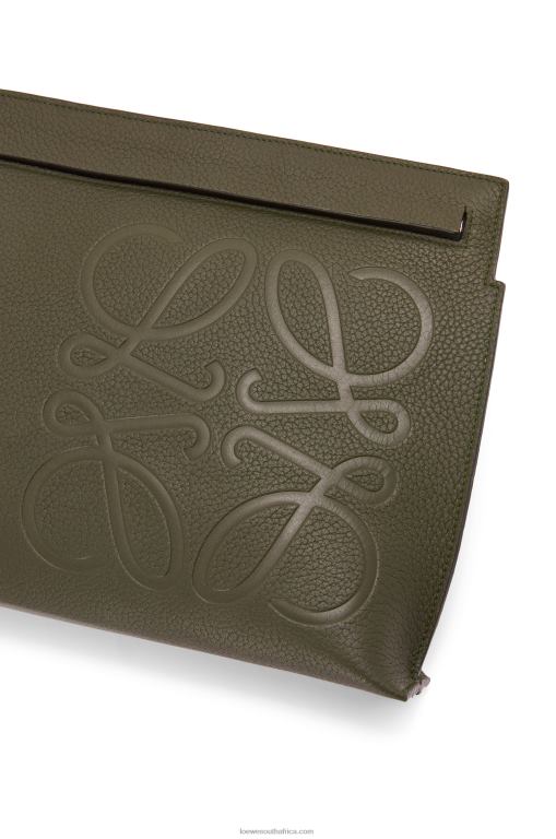 Loewe Men T Pouch in grained calfskin 206XF612 Dark Khaki Green