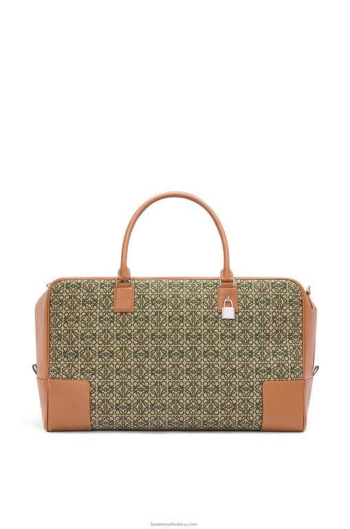 Loewe Men Amazona 44 bag in Anagram jacquard and calfskin 206XF161 Khaki Green/Tan