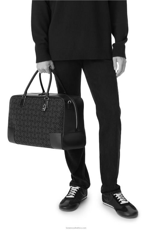 Loewe Men Amazona 44 bag in Anagram jacquard and calfskin 206XF161 Khaki Green/Tan