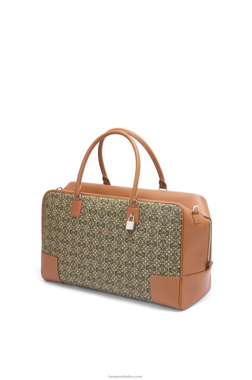 Loewe Men Amazona 44 bag in Anagram jacquard and calfskin 206XF161 Khaki Green/Tan