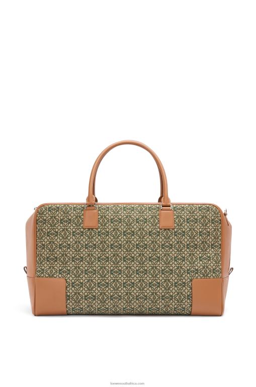 Loewe Men Amazona 44 bag in Anagram jacquard and calfskin 206XF161 Khaki Green/Tan