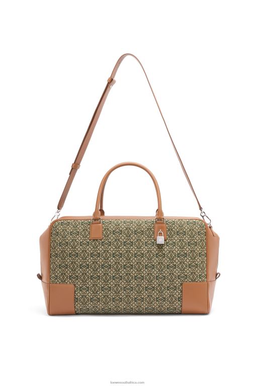 Loewe Men Amazona 44 bag in Anagram jacquard and calfskin 206XF161 Khaki Green/Tan