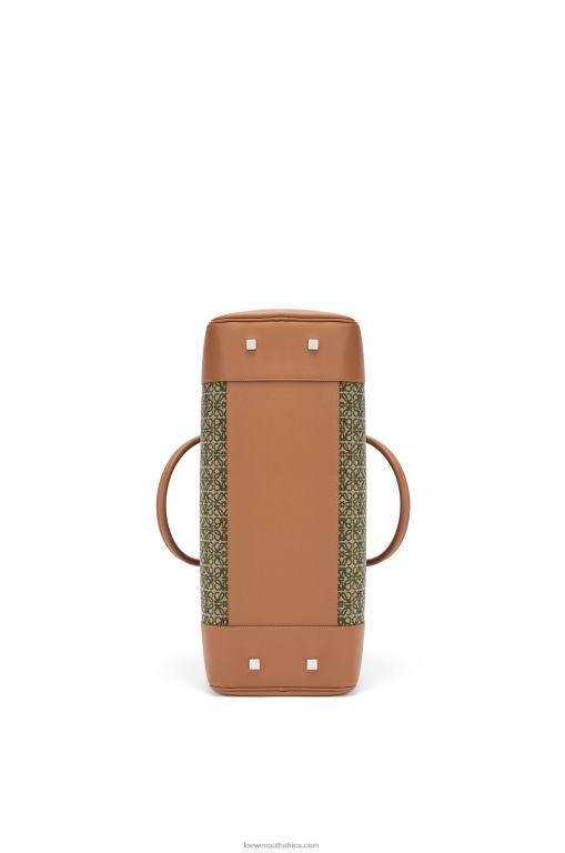Loewe Men Amazona 44 bag in Anagram jacquard and calfskin 206XF161 Khaki Green/Tan