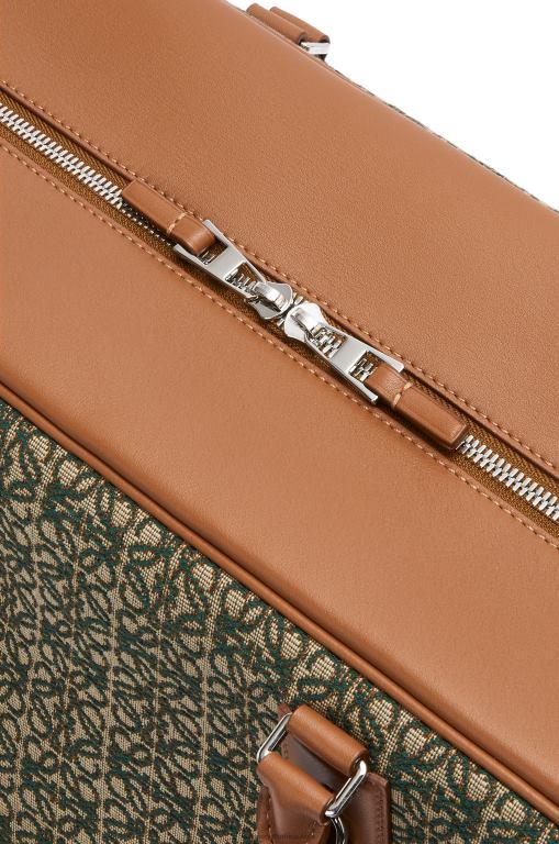 Loewe Men Amazona 44 bag in Anagram jacquard and calfskin 206XF161 Khaki Green/Tan