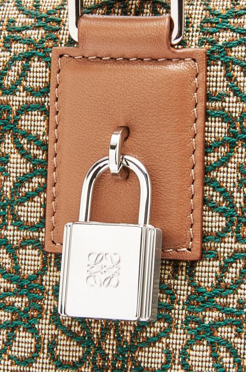 Loewe Men Amazona 44 bag in Anagram jacquard and calfskin 206XF161 Khaki Green/Tan