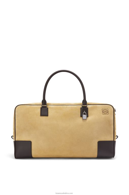 Loewe Men Amazona 44 bag in suede and calfskin 206XF160 Gold/Chocolate Brown