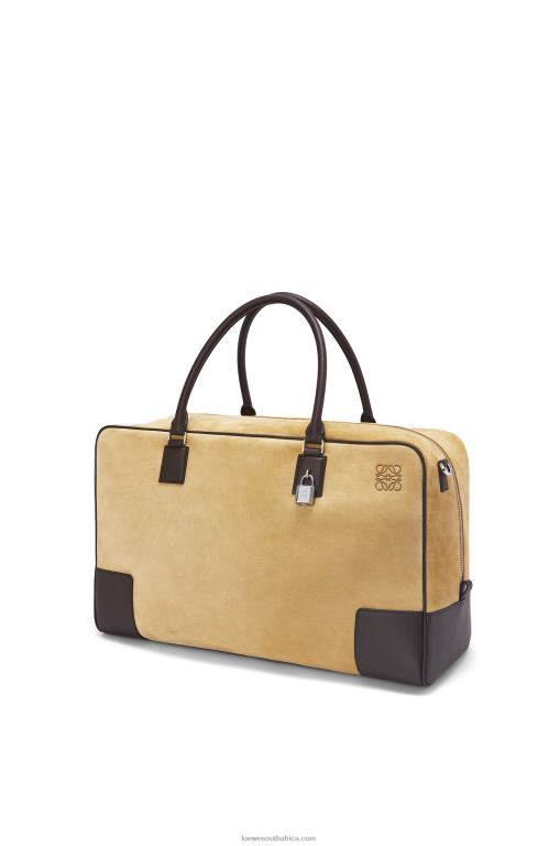 Loewe Men Amazona 44 bag in suede and calfskin 206XF160 Gold/Chocolate Brown
