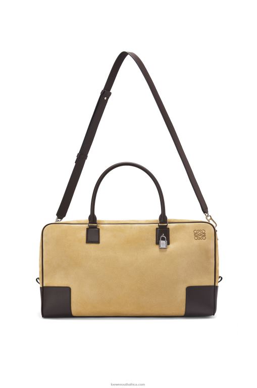Loewe Men Amazona 44 bag in suede and calfskin 206XF160 Gold/Chocolate Brown