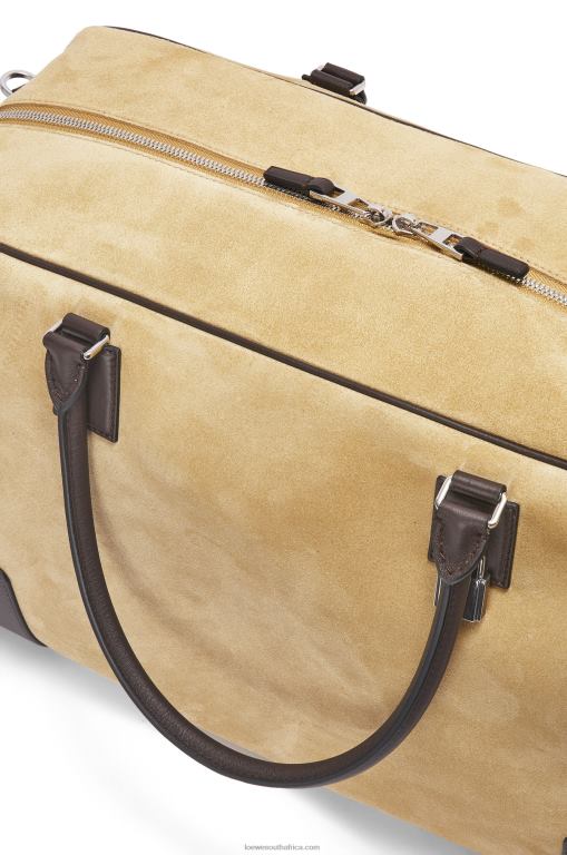 Loewe Men Amazona 44 bag in suede and calfskin 206XF160 Gold/Chocolate Brown