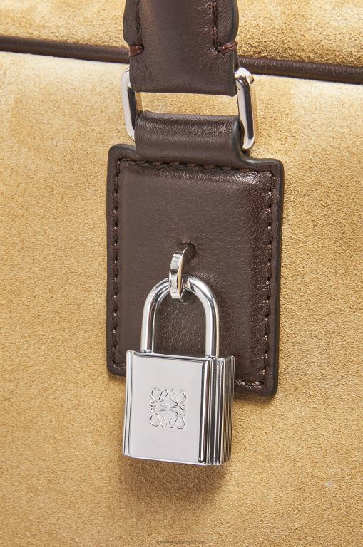 Loewe Men Amazona 44 bag in suede and calfskin 206XF160 Gold/Chocolate Brown