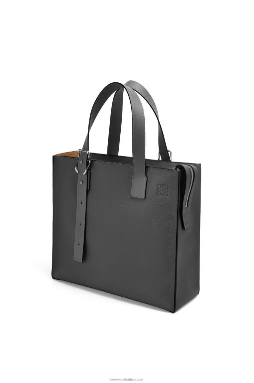 Loewe Men Buckle Zip tote in soft grained calfskin 206XF179 Black