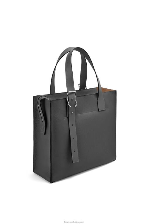 Loewe Men Buckle Zip tote in soft grained calfskin 206XF179 Black