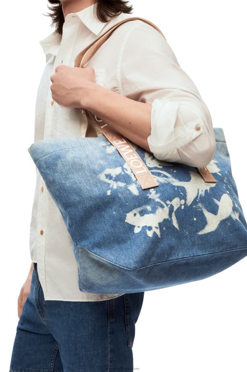 Loewe Men Fold Shopper in denim 206XF67 Light Blue/Natural