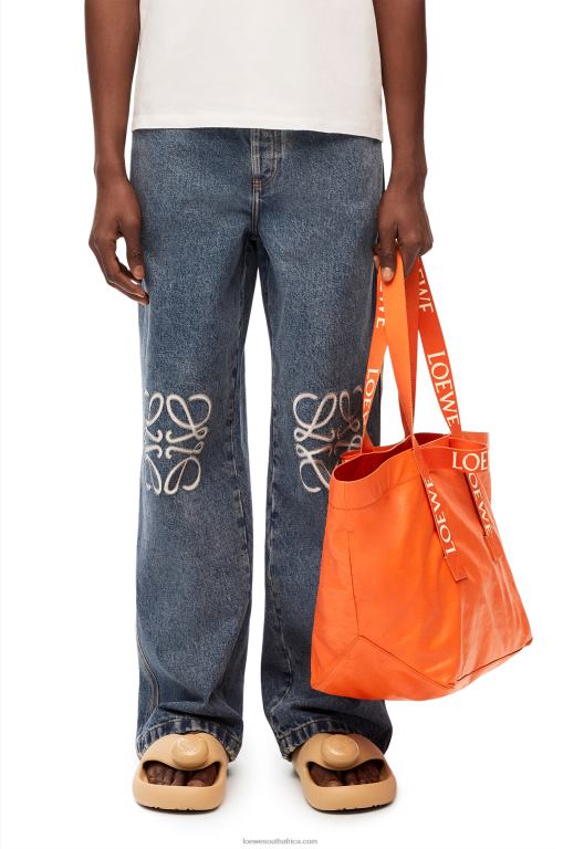 Loewe Men Fold Shopper in paper calfskin 206XF69 Orange