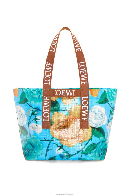 Loewe Men Fold Shopper in recycled coated canvas 206XF76 Sky Blue/Tan