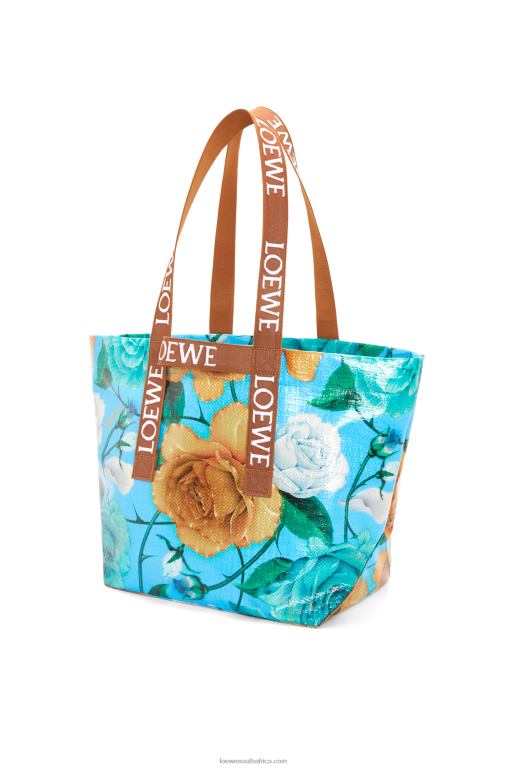 Loewe Men Fold Shopper in recycled coated canvas 206XF76 Sky Blue/Tan
