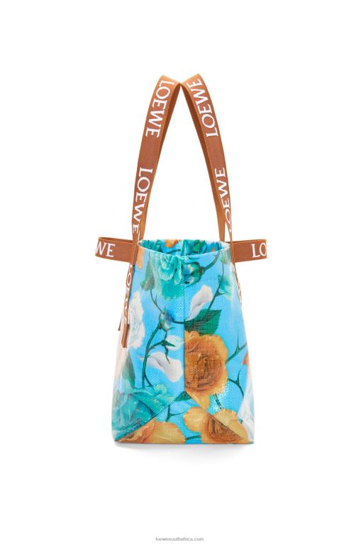 Loewe Men Fold Shopper in recycled coated canvas 206XF76 Sky Blue/Tan