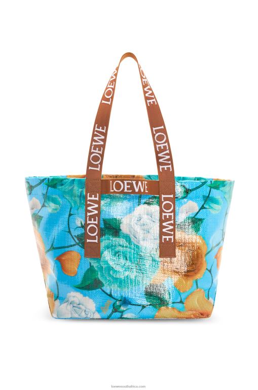 Loewe Men Fold Shopper in recycled coated canvas 206XF76 Sky Blue/Tan