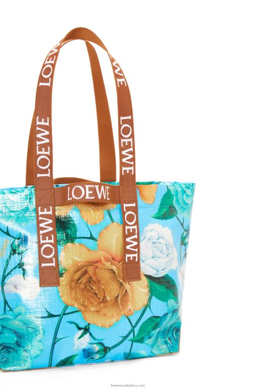 Loewe Men Fold Shopper in recycled coated canvas 206XF76 Sky Blue/Tan