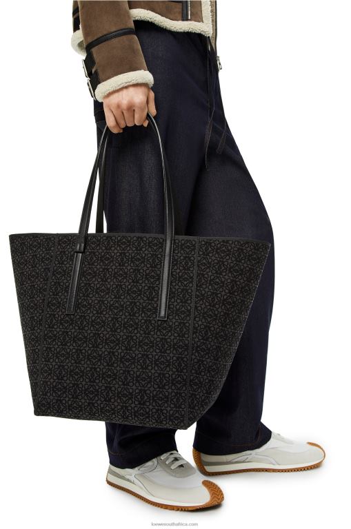 Loewe Men T Tote bag in Anagram jacquard and calfskin 206XF129 Anthracite/Black
