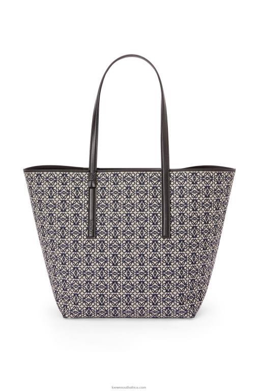 Loewe Men T Tote bag in Anagram jacquard and calfskin 206XF130 Navy/Black