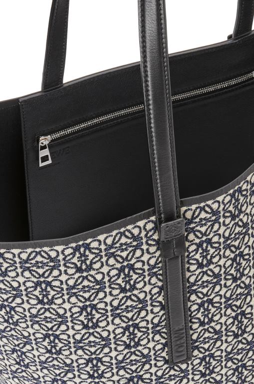 Loewe Men T Tote bag in Anagram jacquard and calfskin 206XF130 Navy/Black