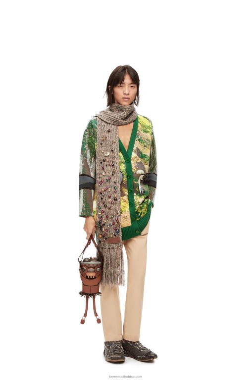 Loewe Men Turnip Head cardigan in wool 206XF1029 Green/Multicolor
