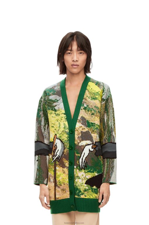 Loewe Men Turnip Head cardigan in wool 206XF1029 Green/Multicolor
