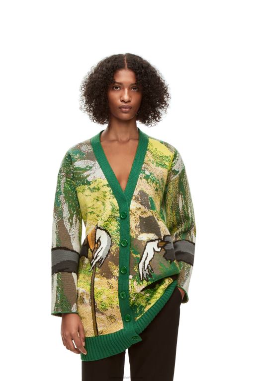 Loewe Men Turnip Head cardigan in wool 206XF1029 Green/Multicolor