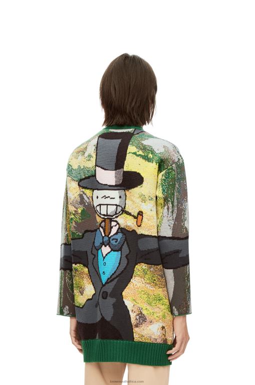 Loewe Men Turnip Head cardigan in wool 206XF1029 Green/Multicolor