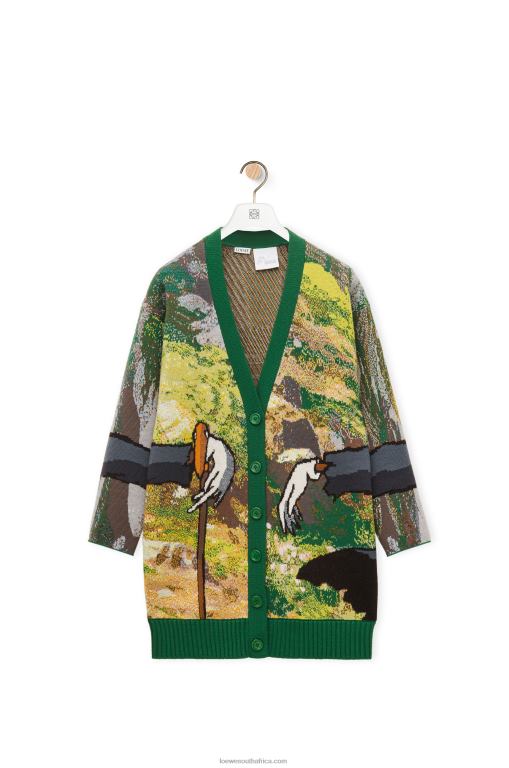 Loewe Men Turnip Head cardigan in wool 206XF1029 Green/Multicolor