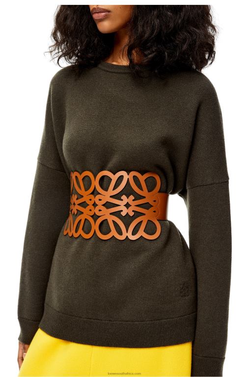 Loewe Women Anagram cut out belt in calfskin 206XF1155 Tan