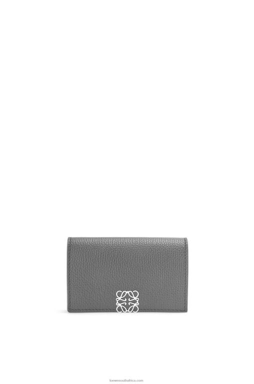 Loewe Women Anagram business cardholder in pebble grain calfskin 206XF1374 Asphalt Grey