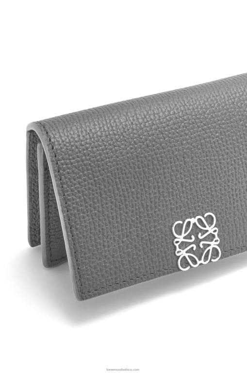 Loewe Women Anagram business cardholder in pebble grain calfskin 206XF1374 Asphalt Grey