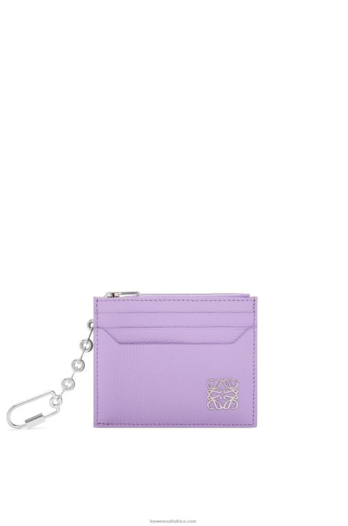 Loewe Women Anagram square cardholder in pebble grain calfskin with chain 206XF1323 Light Mauve