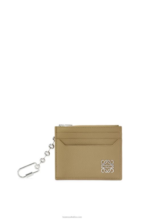 Loewe Women Anagram square cardholder in pebble grain calfskin with chain 206XF1367 Artichoke Green