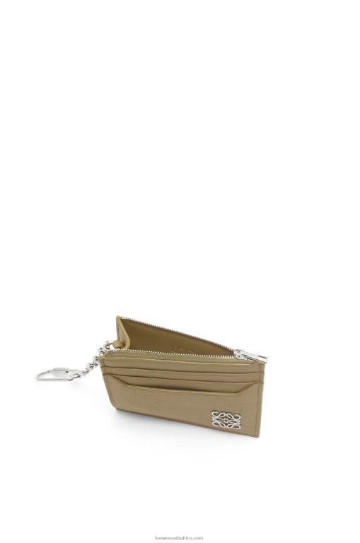 Loewe Women Anagram square cardholder in pebble grain calfskin with chain 206XF1367 Artichoke Green
