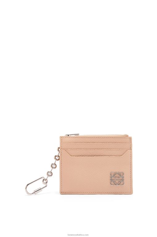 Loewe Women Anagram square cardholder in pebble grain calfskin with chain 206XF1368 Nude