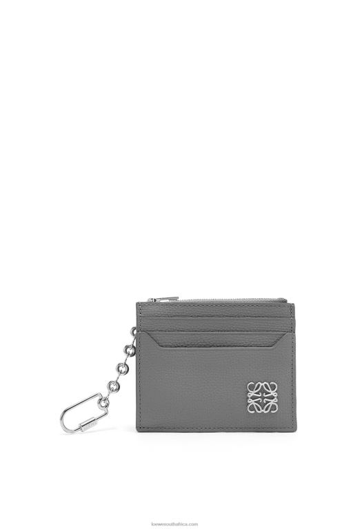 Loewe Women Anagram square cardholder in pebble grain calfskin with chain 206XF1384 Asphalt Grey