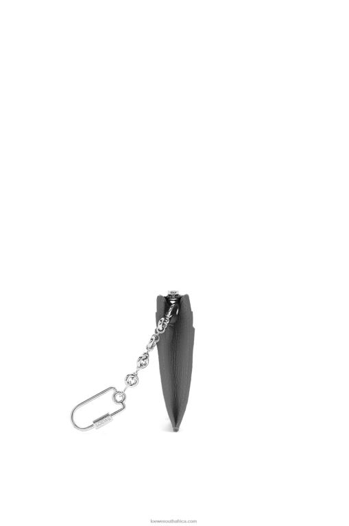 Loewe Women Anagram square cardholder in pebble grain calfskin with chain 206XF1384 Asphalt Grey