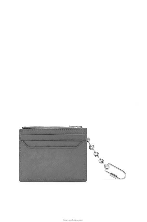 Loewe Women Anagram square cardholder in pebble grain calfskin with chain 206XF1384 Asphalt Grey