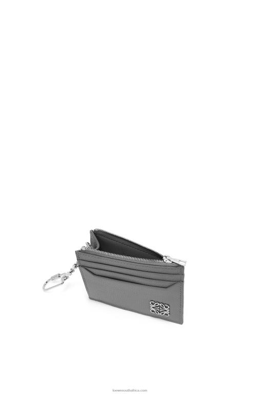 Loewe Women Anagram square cardholder in pebble grain calfskin with chain 206XF1384 Asphalt Grey