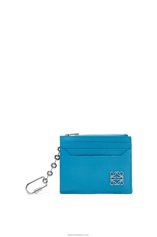 Loewe Women Anagram square cardholder in pebble grain calfskin with chain 206XF1396 Lagoon Blue