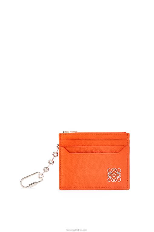 Loewe Women Anagram square cardholder in pebble grain calfskin with chain 206XF1397 Orange
