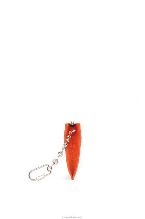 Loewe Women Anagram square cardholder in pebble grain calfskin with chain 206XF1397 Orange