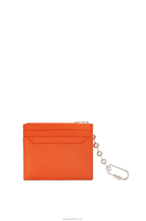 Loewe Women Anagram square cardholder in pebble grain calfskin with chain 206XF1397 Orange