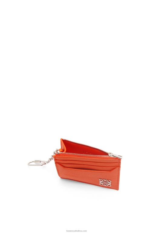 Loewe Women Anagram square cardholder in pebble grain calfskin with chain 206XF1397 Orange